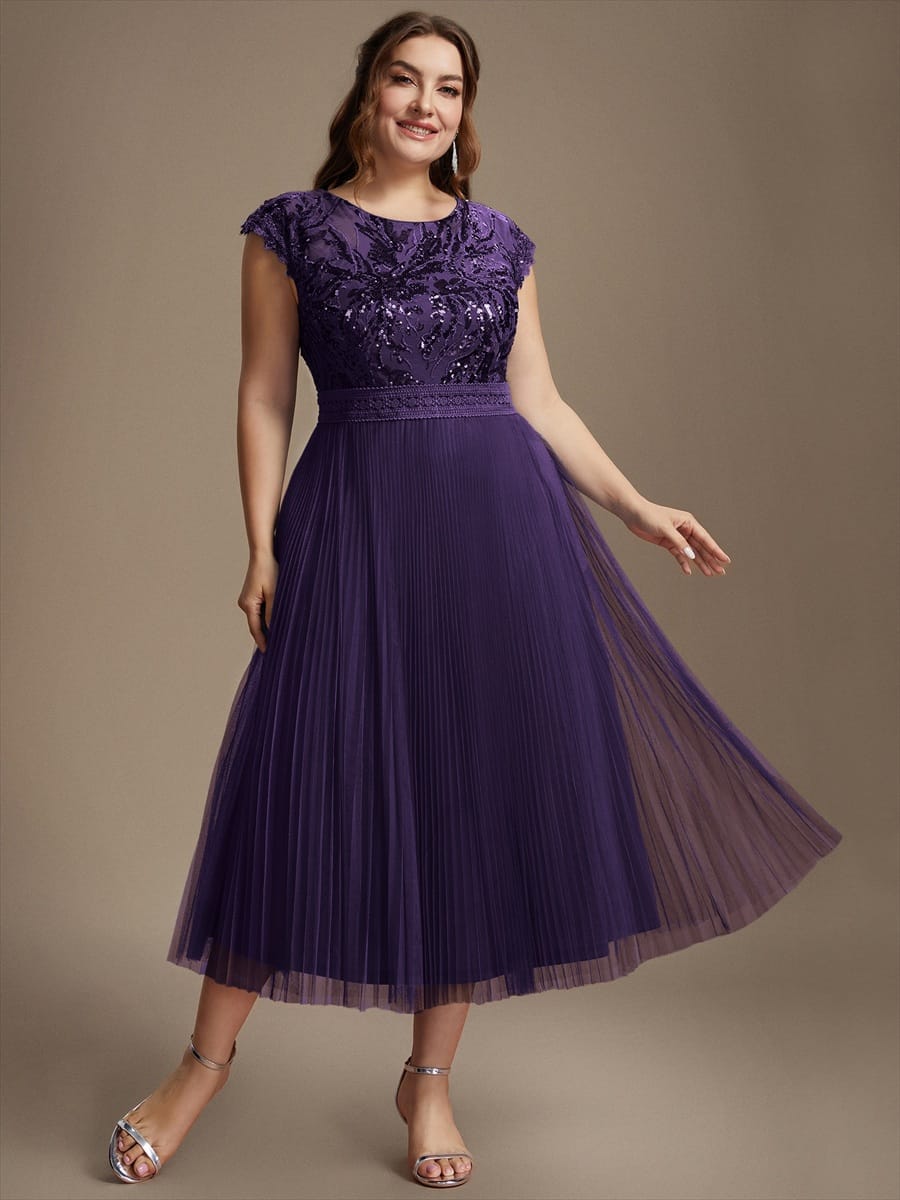 See-through Sequin Cap Sleeve Dress