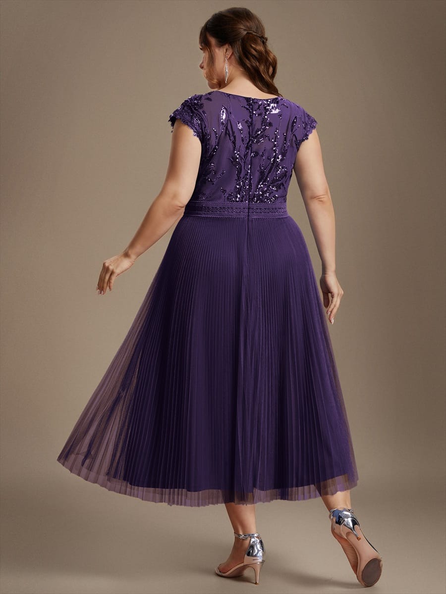 See-through Sequin Cap Sleeve Dress