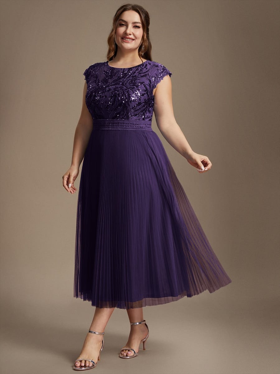 See-through Sequin Cap Sleeve Dress