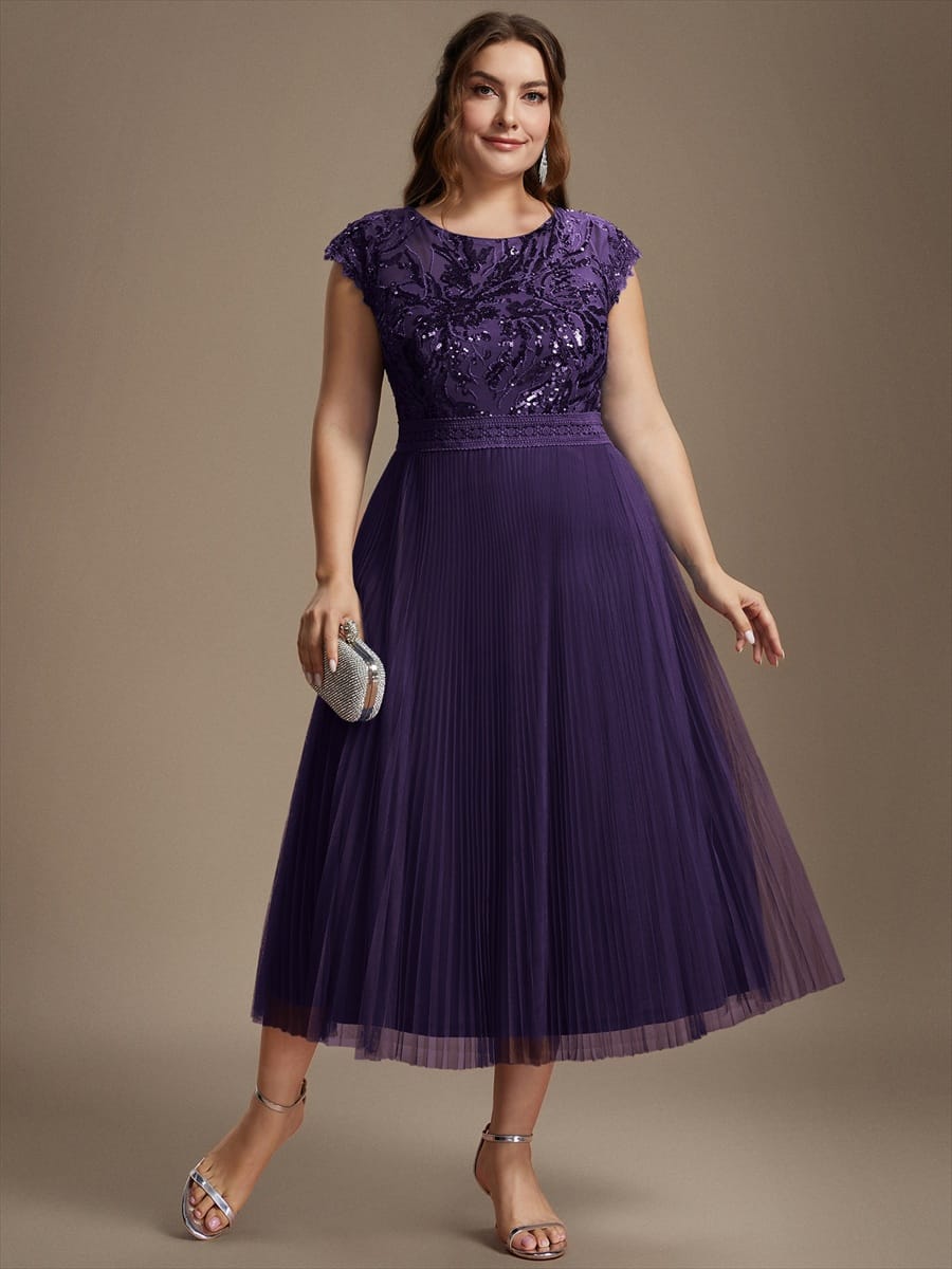 See-through Sequin Cap Sleeve Dress
