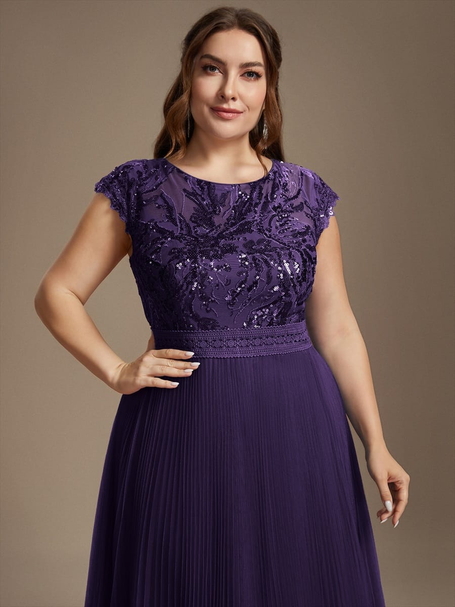 See-through Sequin Cap Sleeve Dress