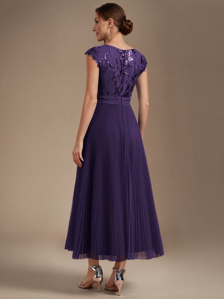 See-through Sequin Cap Sleeve Dress