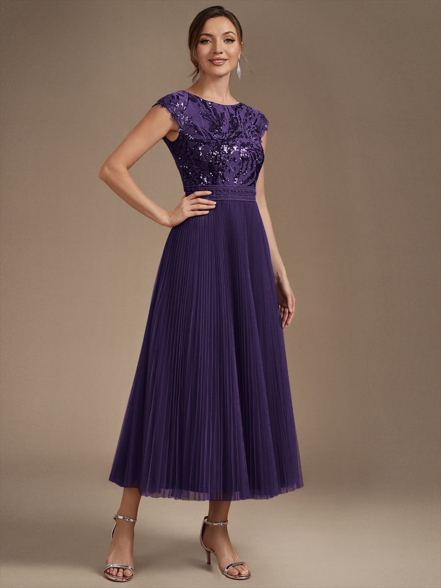 See-through Sequin Cap Sleeve Dress