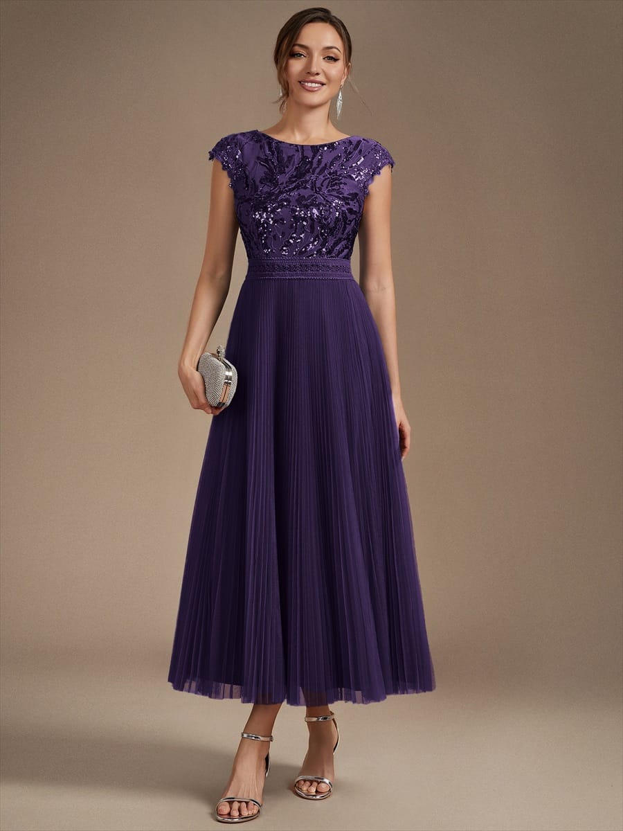 See-through Sequin Cap Sleeve Dress