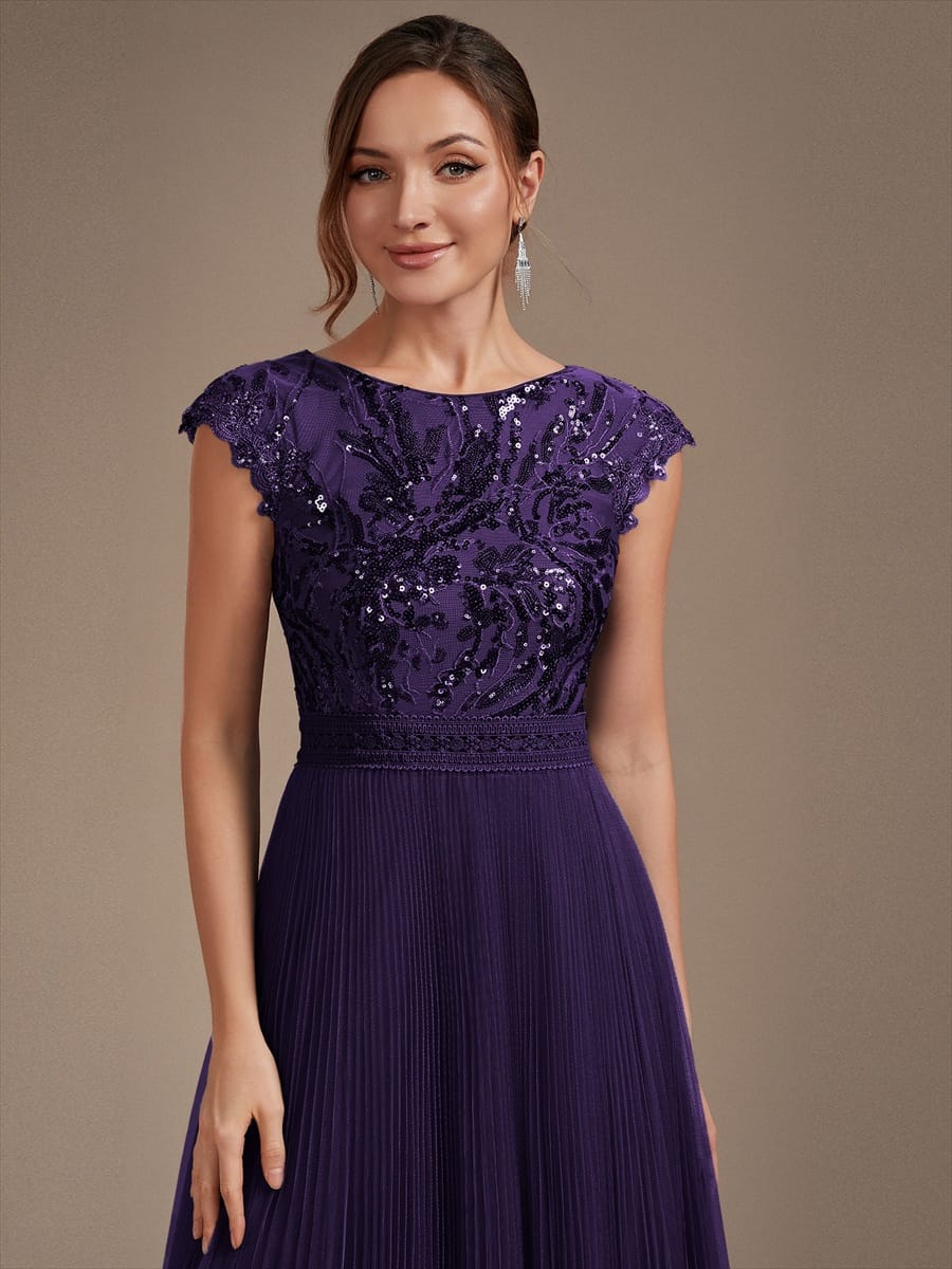 See-through Sequin Cap Sleeve Dress