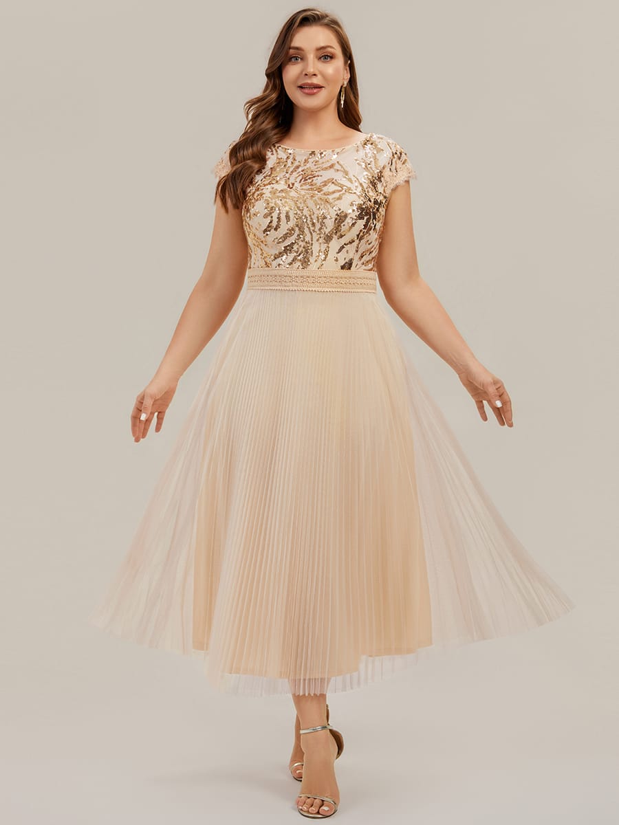 See-through Sequin Cap Sleeve Dress