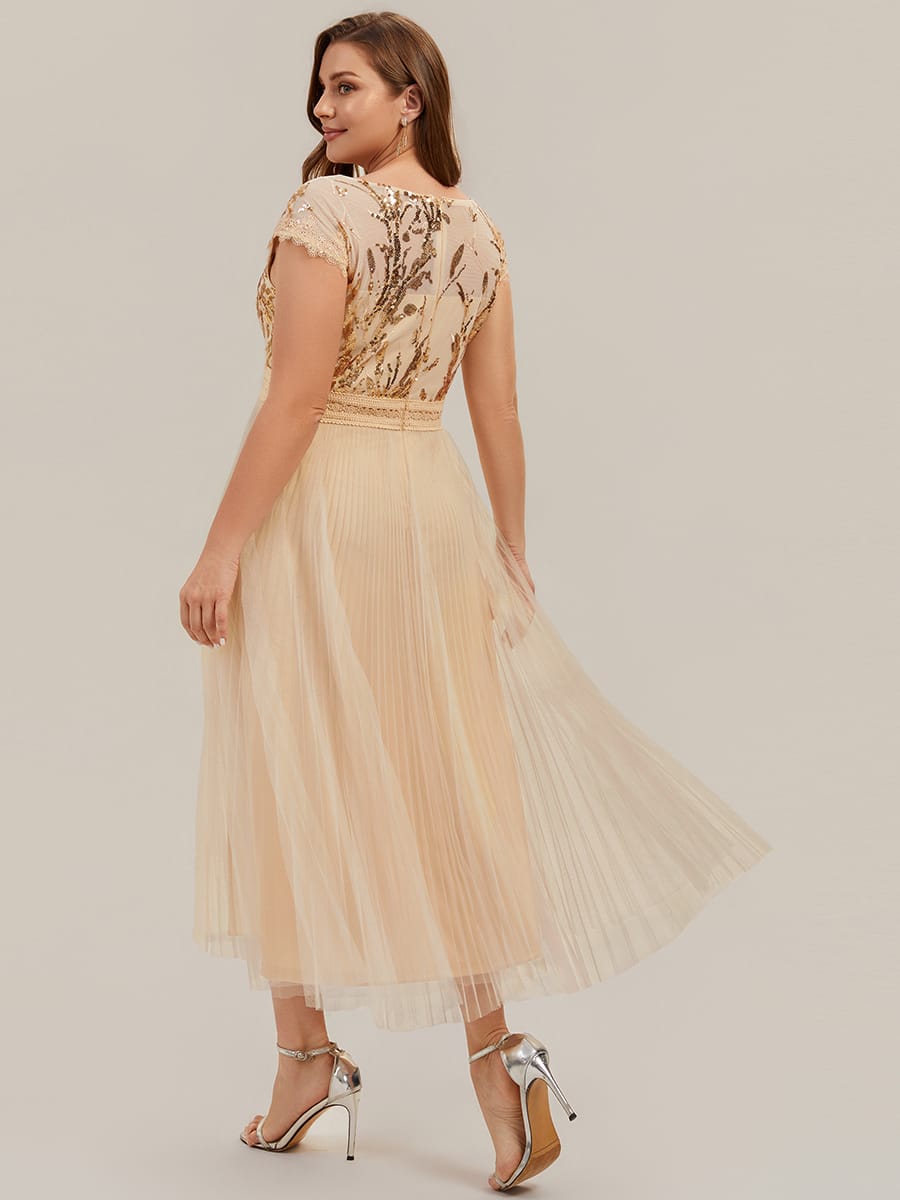 See-through Sequin Cap Sleeve Dress