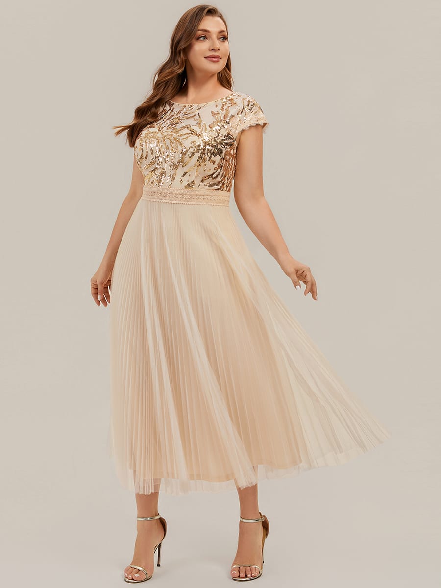 See-through Sequin Cap Sleeve Dress
