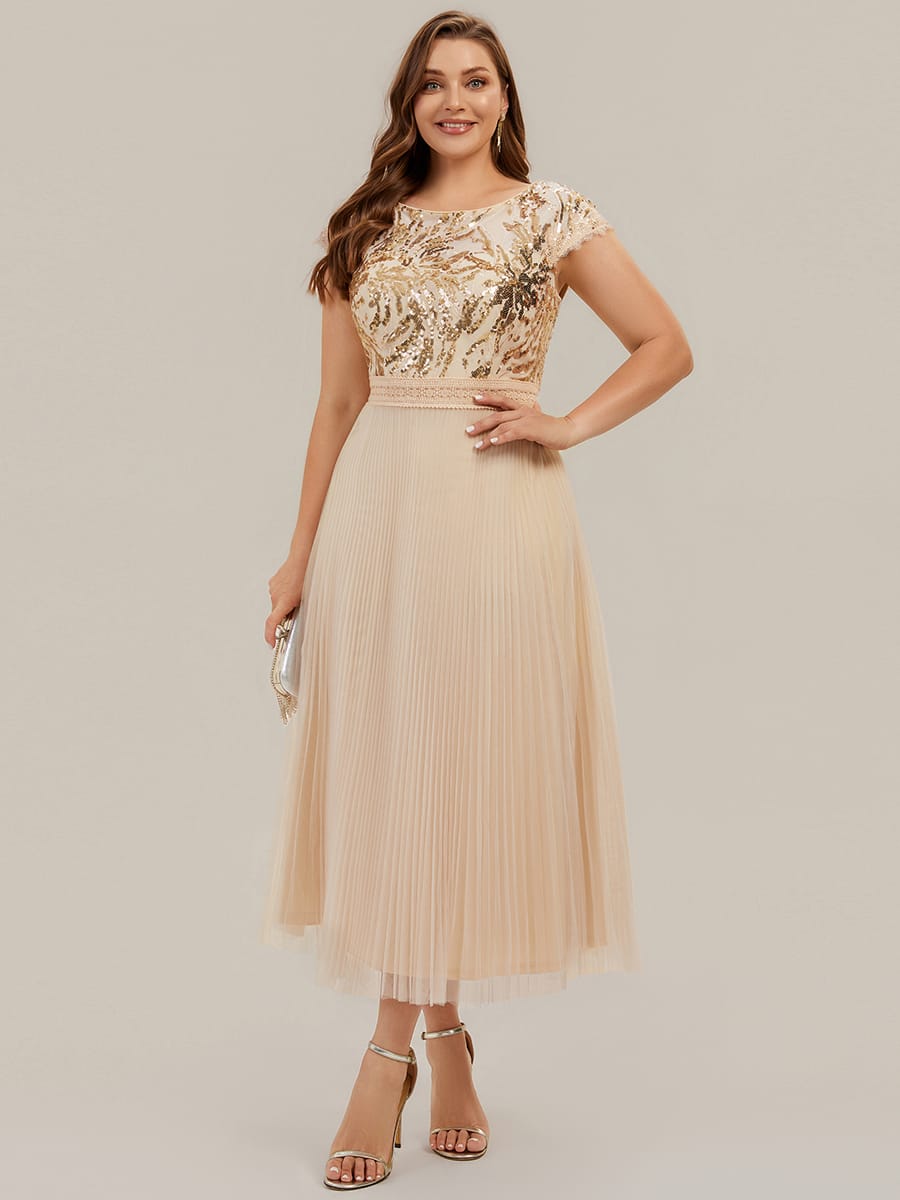 See-through Sequin Cap Sleeve Dress