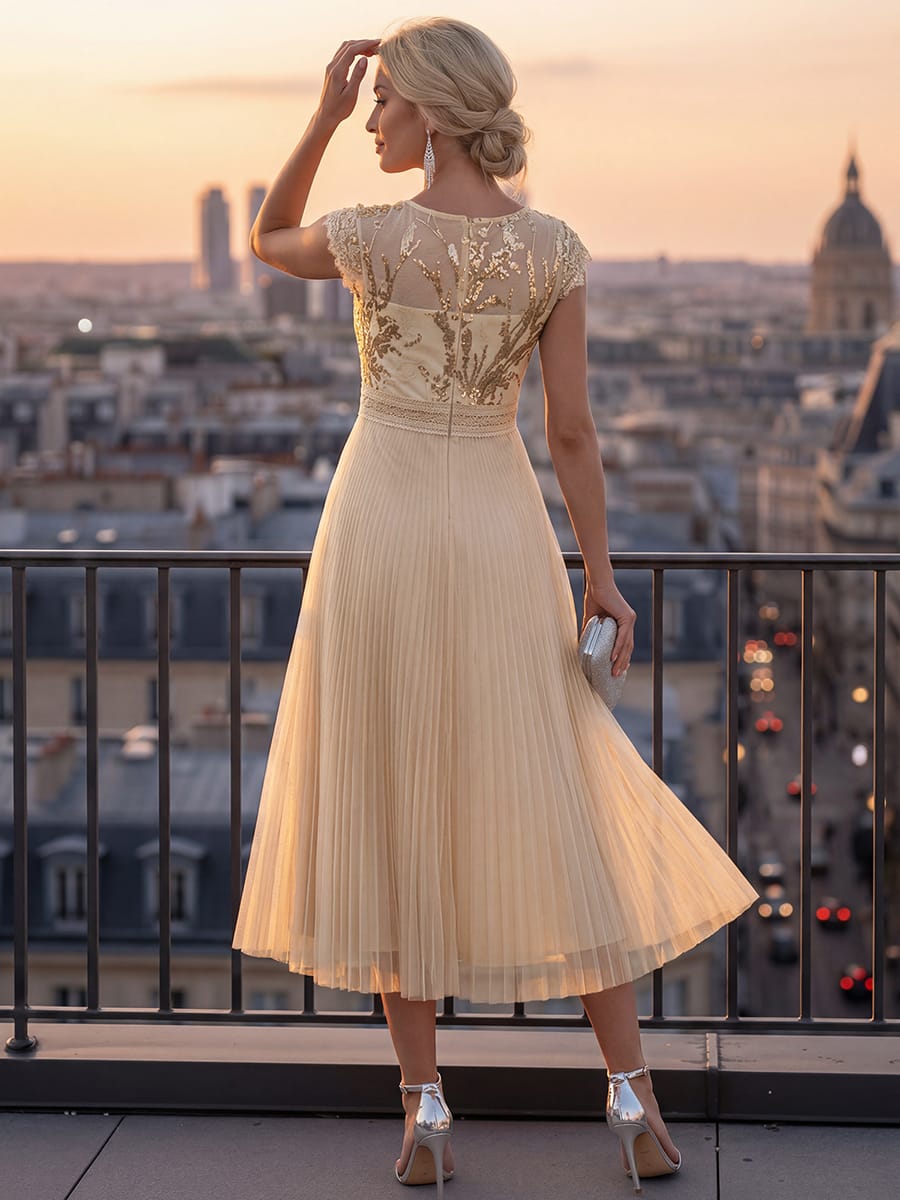 See-through Sequin Cap Sleeve Dress