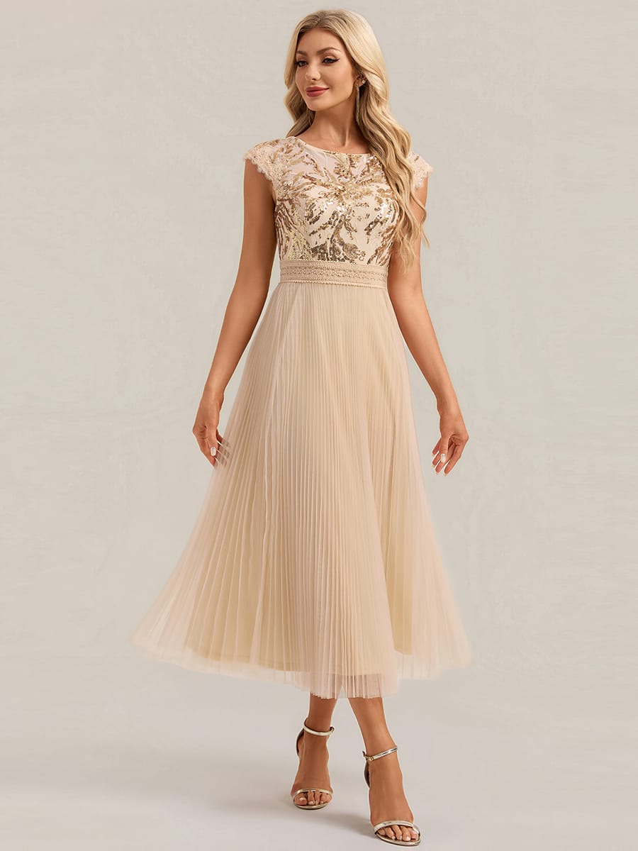 See-through Sequin Cap Sleeve Dress
