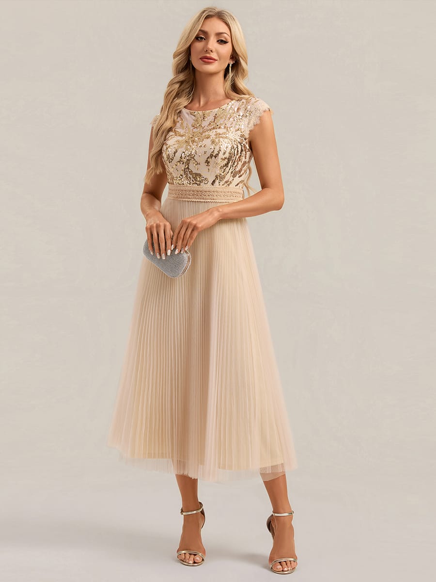 See-through Sequin Cap Sleeve Dress