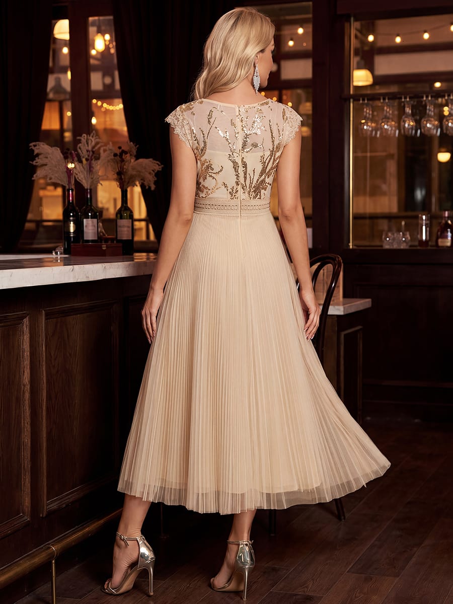 See-through Sequin Cap Sleeve Dress