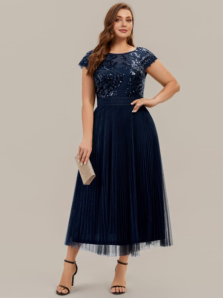 See-through Sequin Cap Sleeve Dress