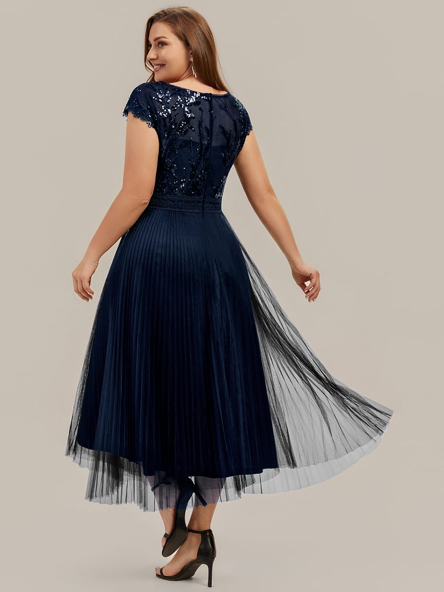 See-through Sequin Cap Sleeve Dress