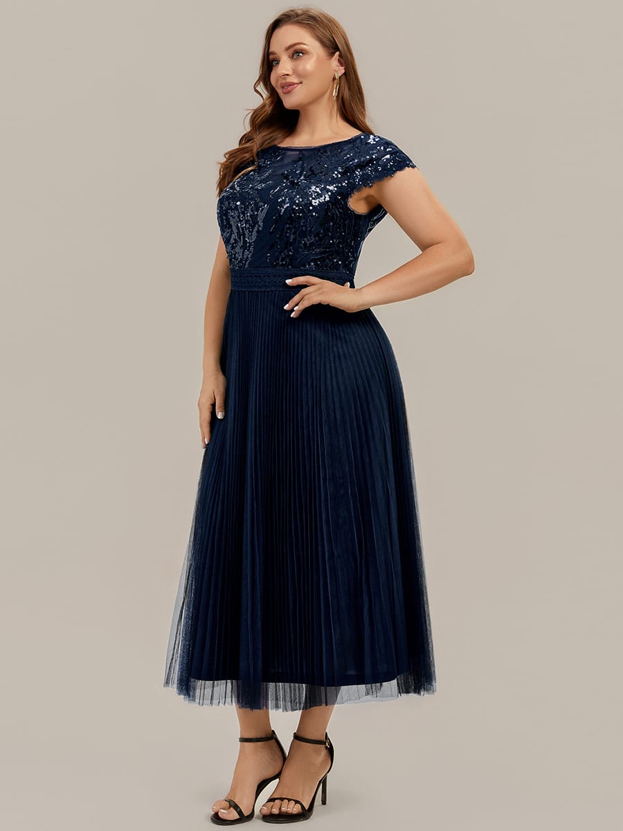 See-through Sequin Cap Sleeve Dress