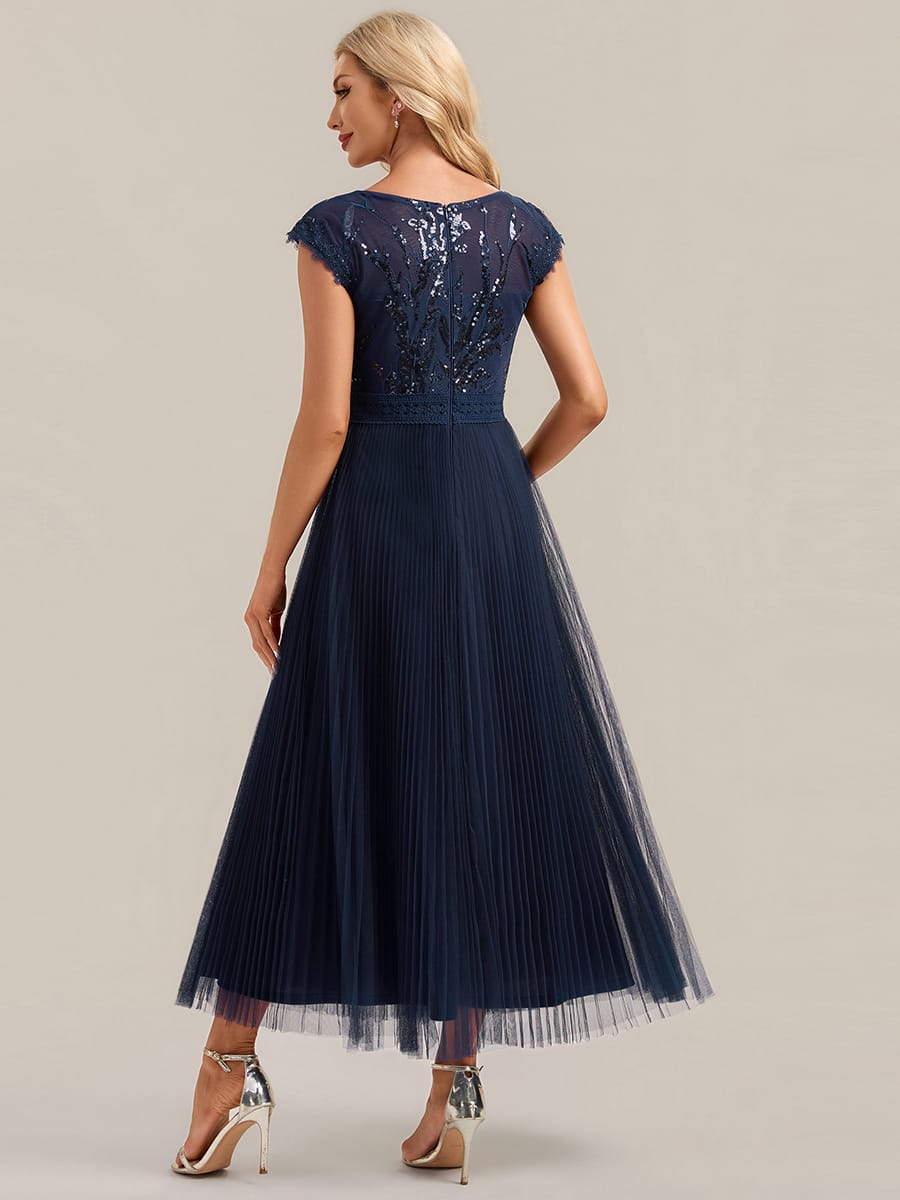 See-through Sequin Cap Sleeve Dress