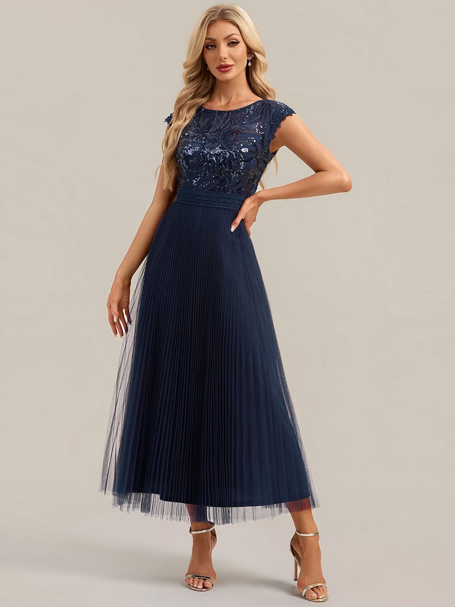 See-through Sequin Cap Sleeve Dress