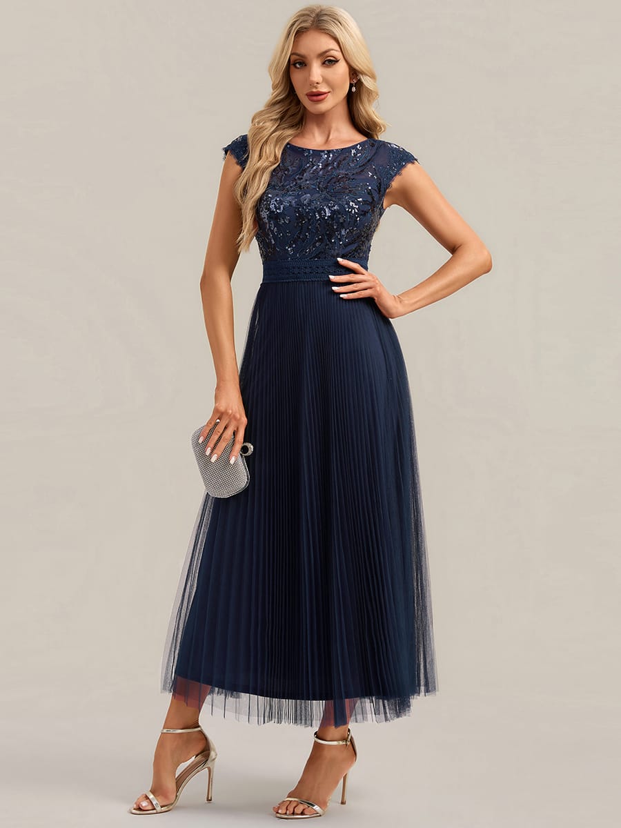 See-through Sequin Cap Sleeve Dress