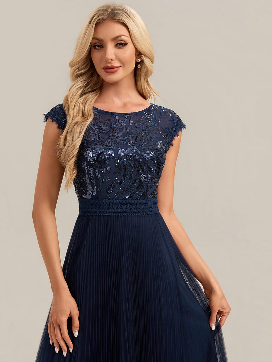 See-through Sequin Cap Sleeve Dress