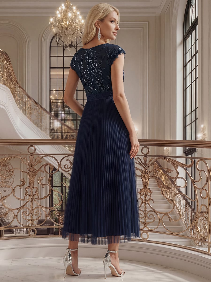 See-through Sequin Cap Sleeve Dress