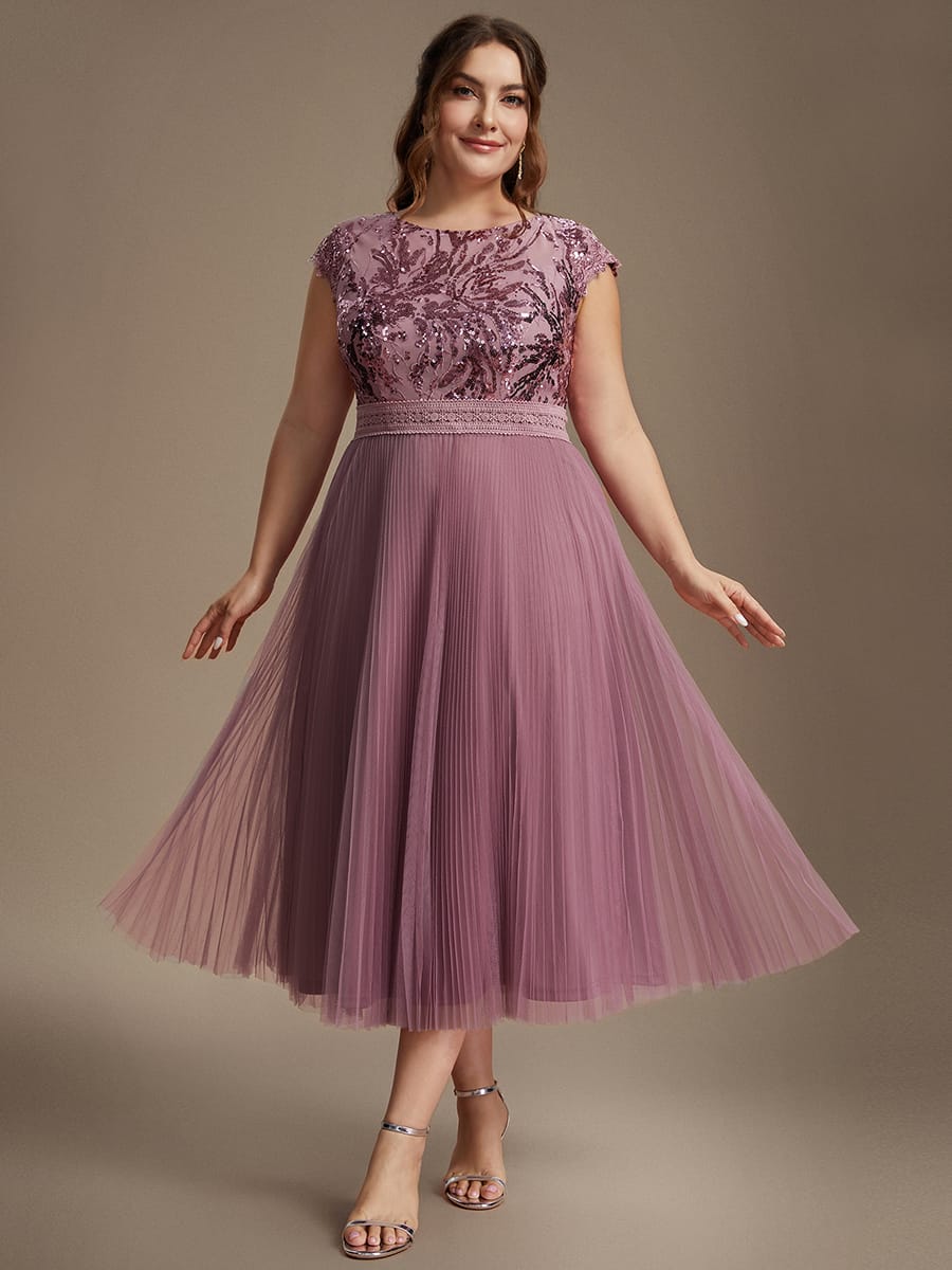 See-through Sequin Cap Sleeve Dress