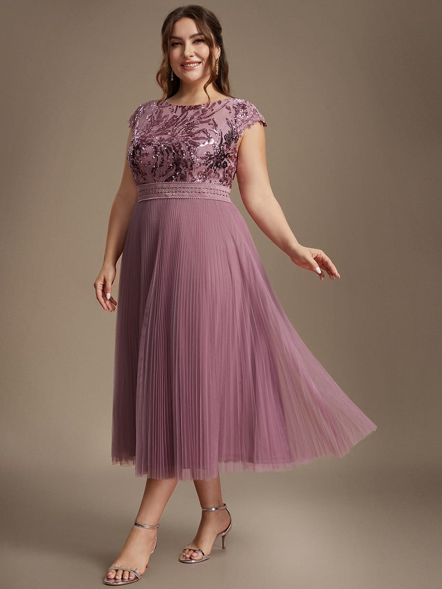 See-through Sequin Cap Sleeve Dress