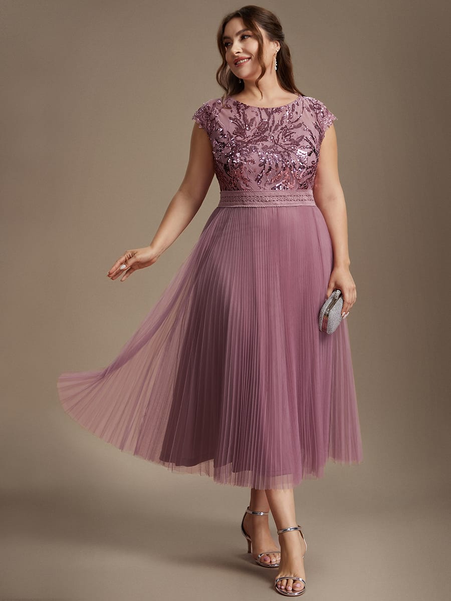 See-through Sequin Cap Sleeve Dress