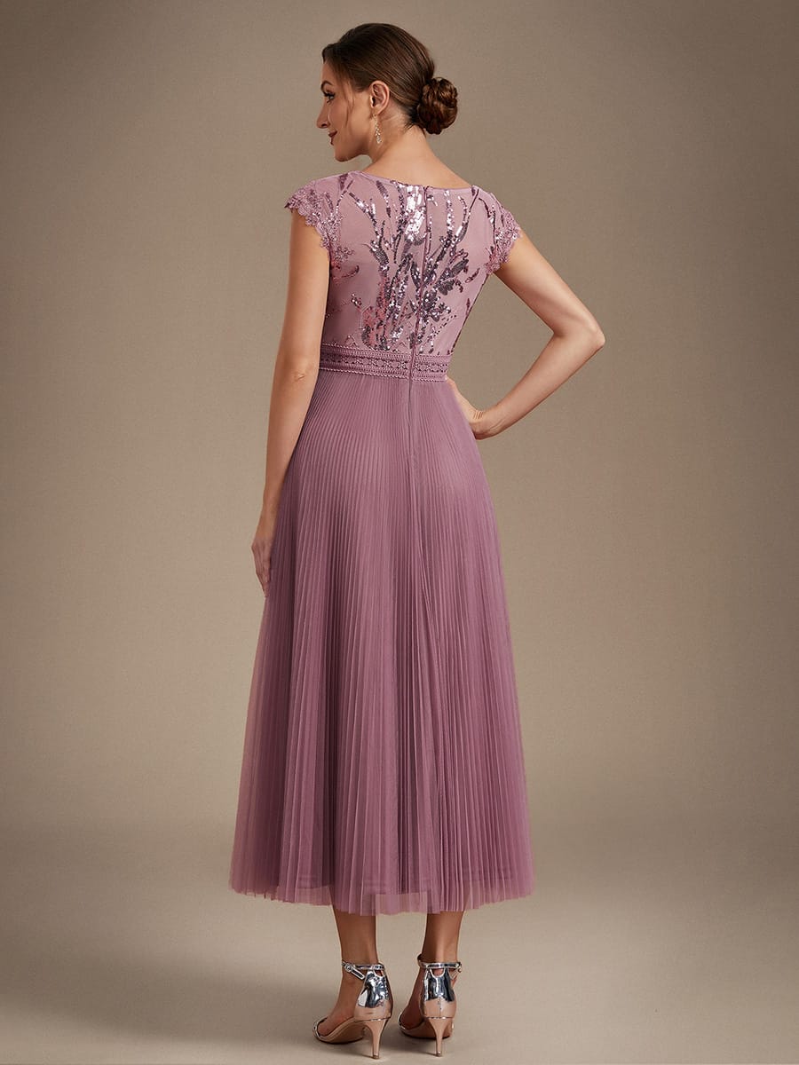 See-through Sequin Cap Sleeve Dress