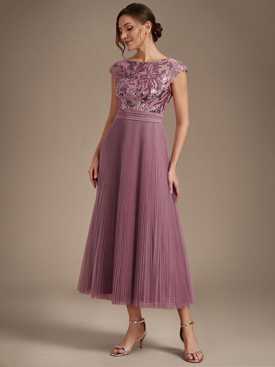 See-through Sequin Cap Sleeve Dress