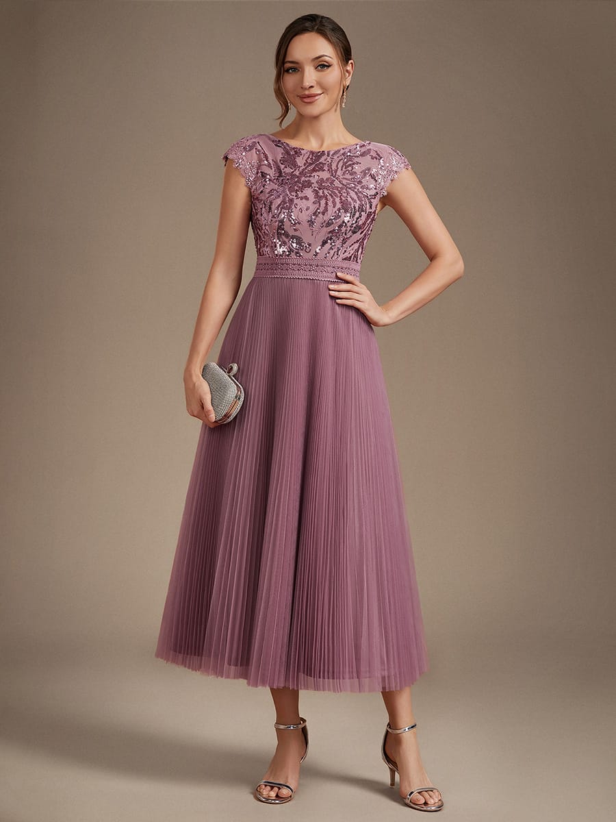 See-through Sequin Cap Sleeve Dress