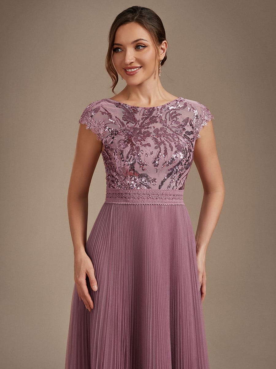 See-through Sequin Cap Sleeve Dress