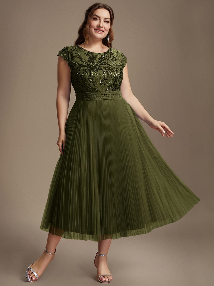 See-through Sequin Cap Sleeve Dress
