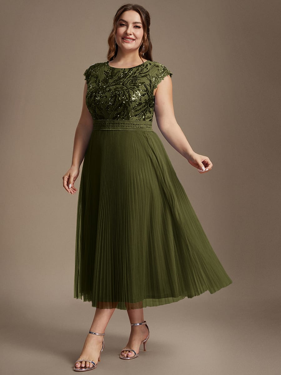 See-through Sequin Cap Sleeve Dress