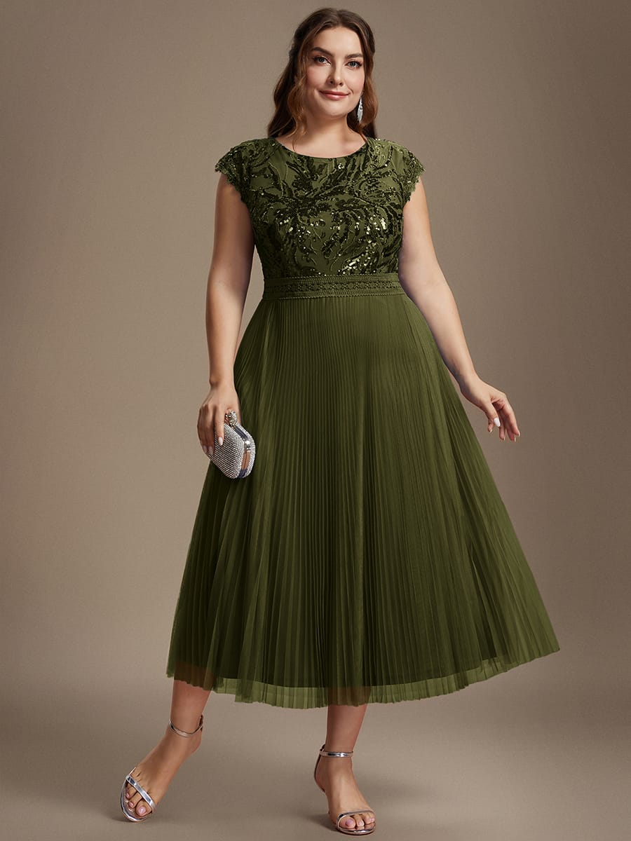 See-through Sequin Cap Sleeve Dress