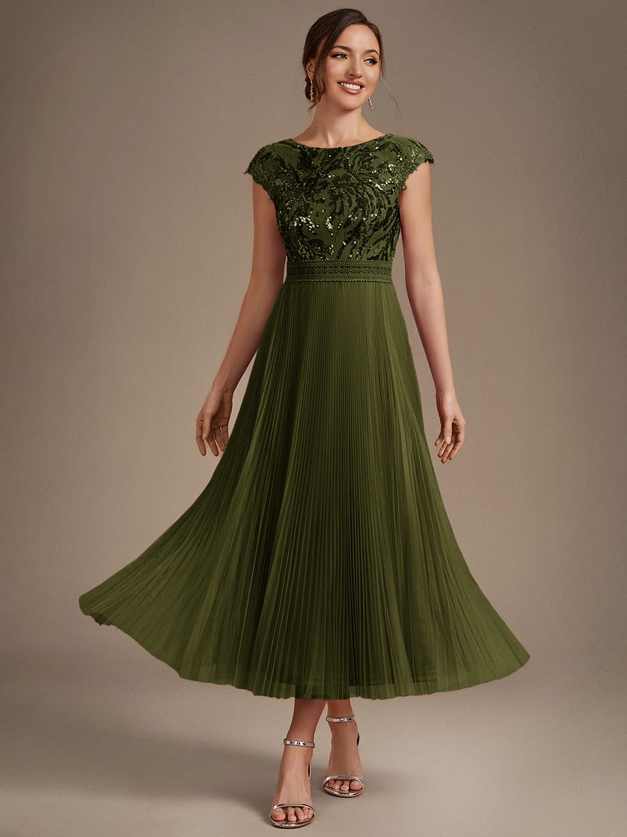 See-through Sequin Cap Sleeve Dress