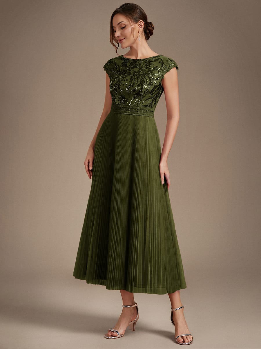 See-through Sequin Cap Sleeve Dress