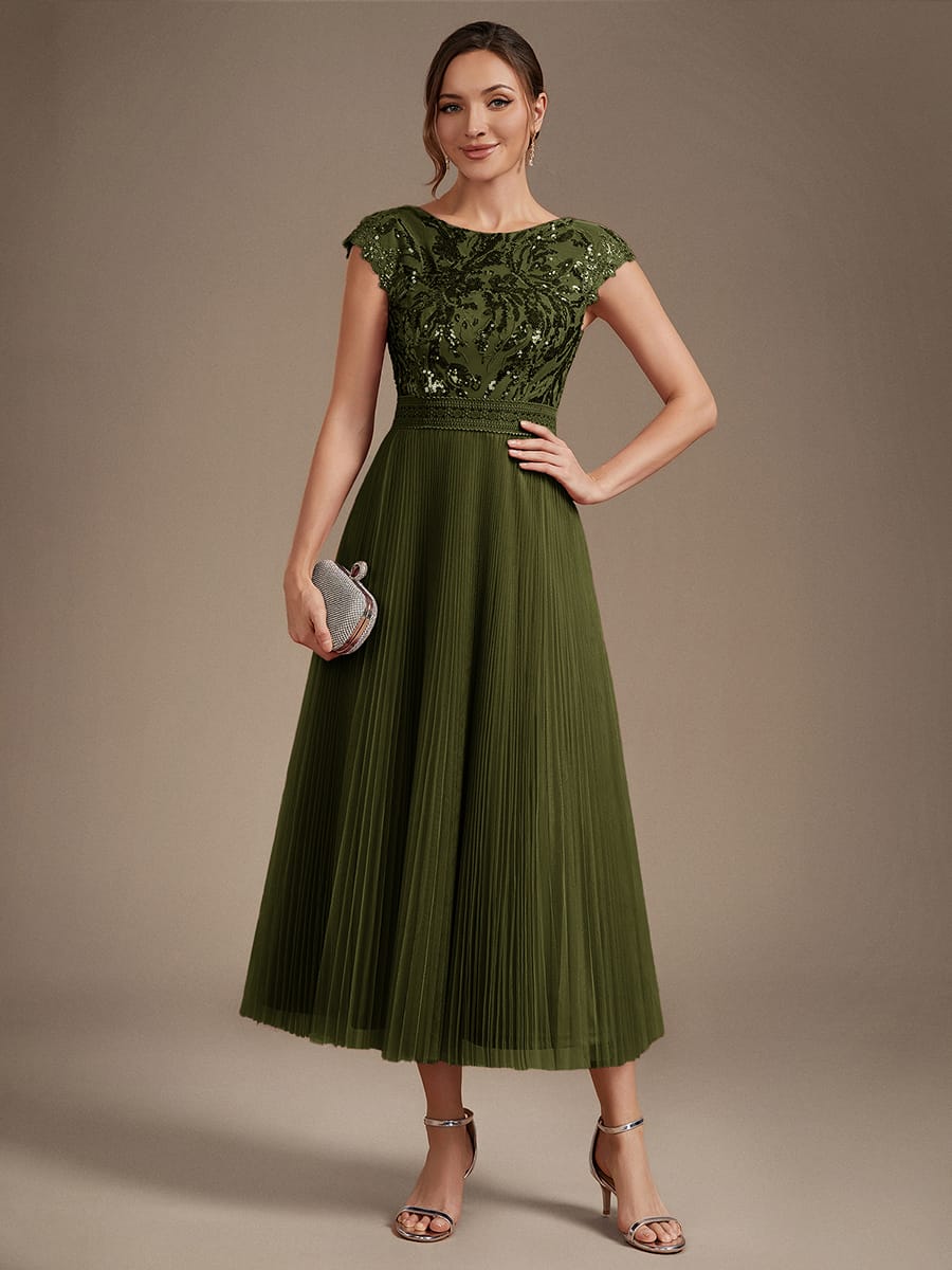 See-through Sequin Cap Sleeve Dress