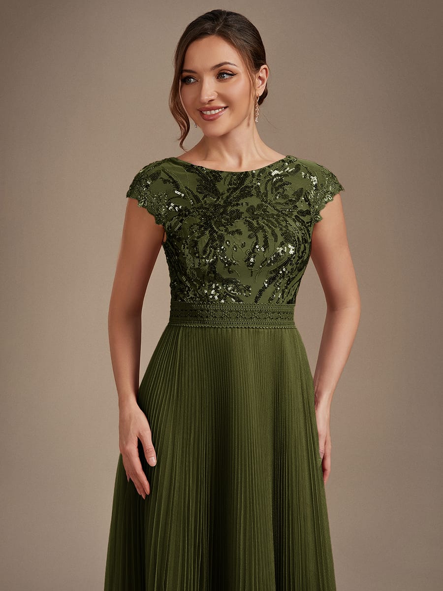 See-through Sequin Cap Sleeve Dress