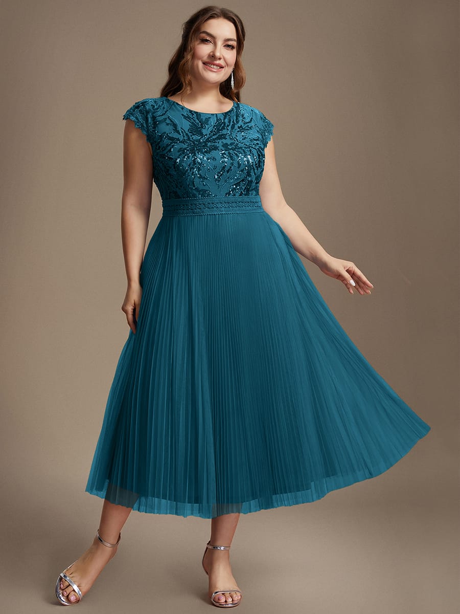 See-through Sequin Cap Sleeve Dress