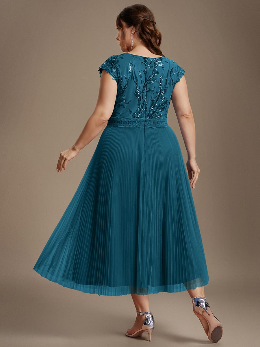 See-through Sequin Cap Sleeve Dress