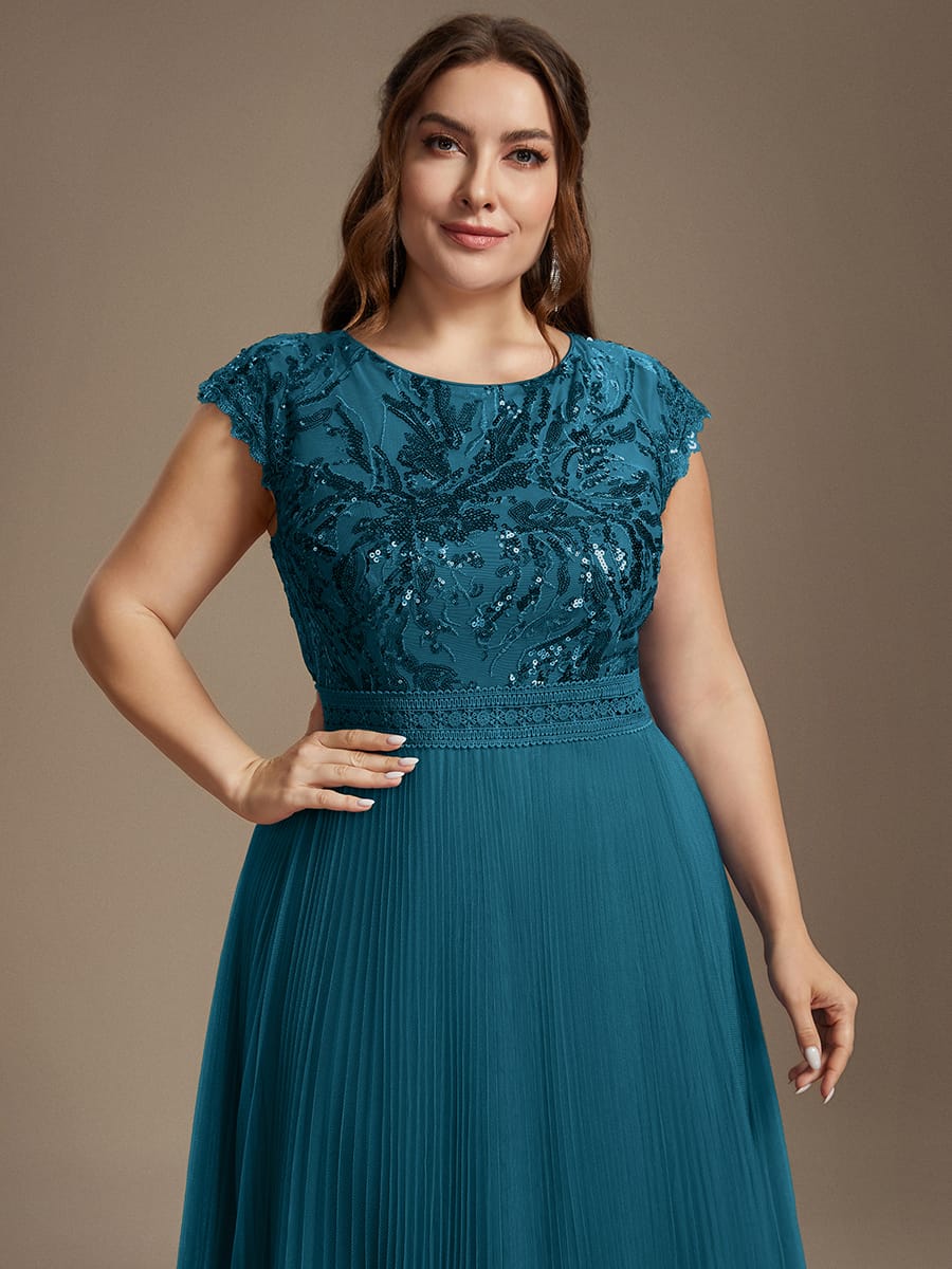 See-through Sequin Cap Sleeve Dress