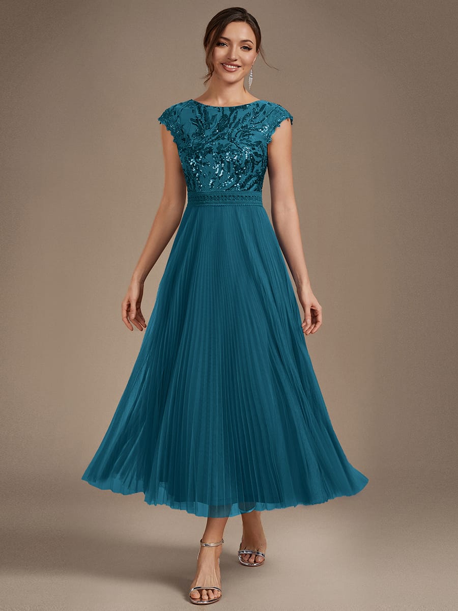 See-through Sequin Cap Sleeve Dress