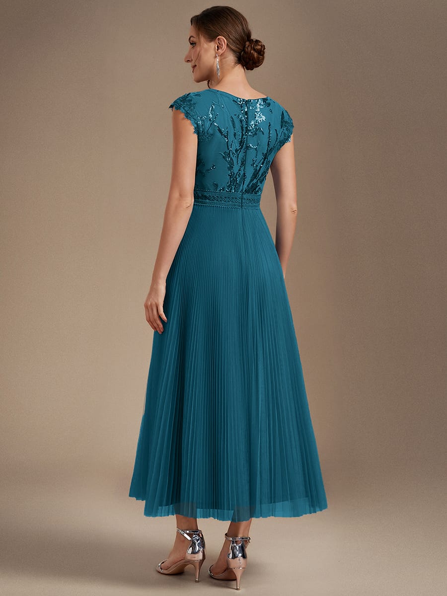 See-through Sequin Cap Sleeve Dress