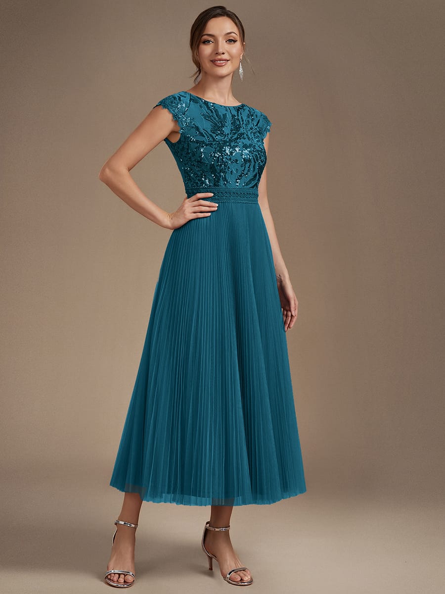 See-through Sequin Cap Sleeve Dress