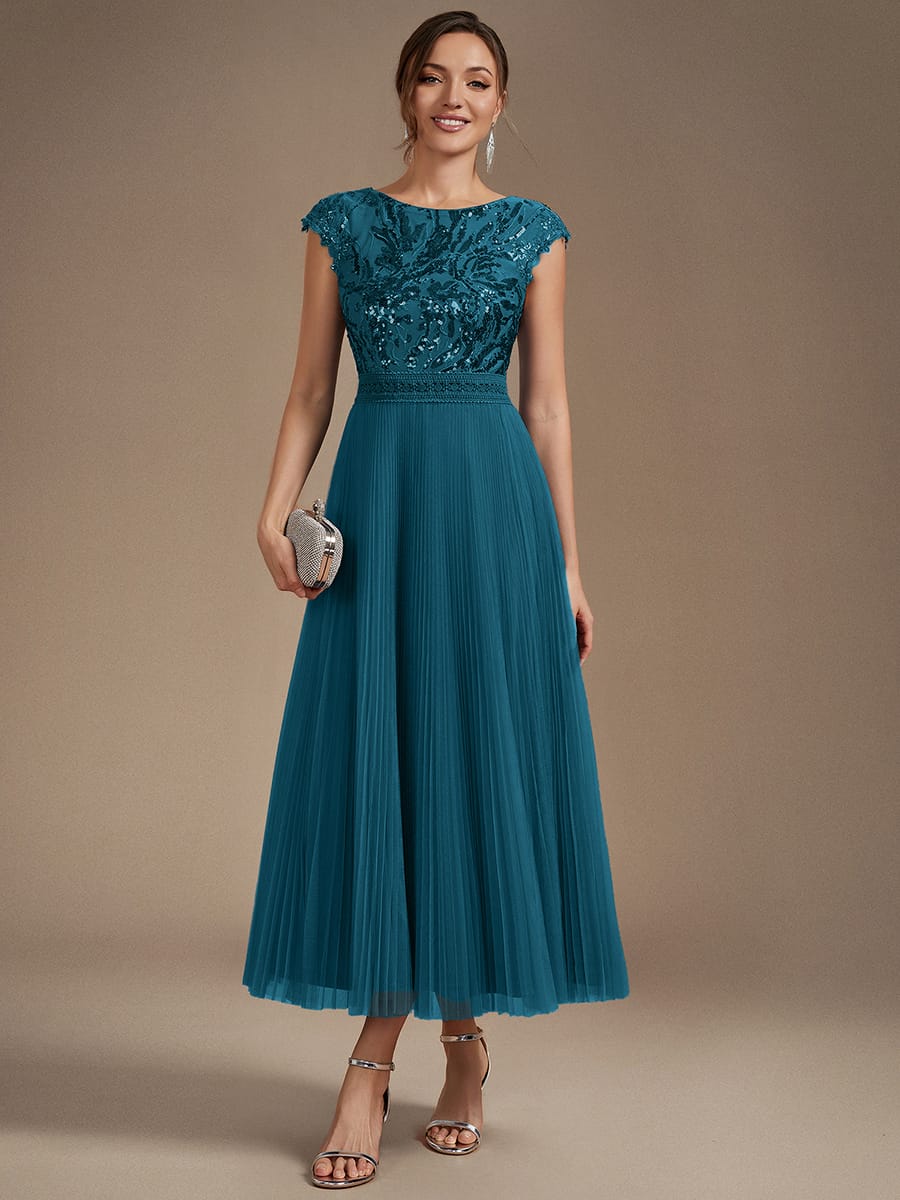 See-through Sequin Cap Sleeve Dress