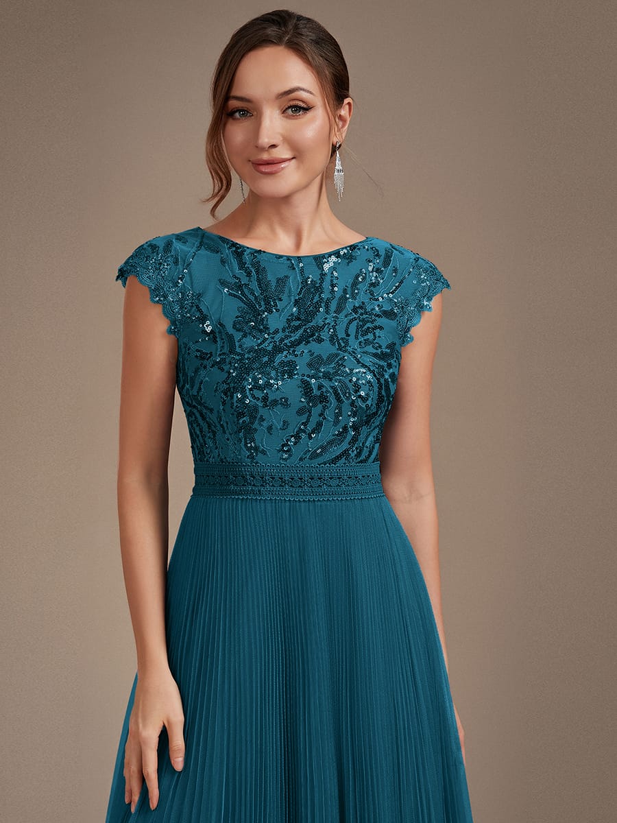 See-through Sequin Cap Sleeve Dress