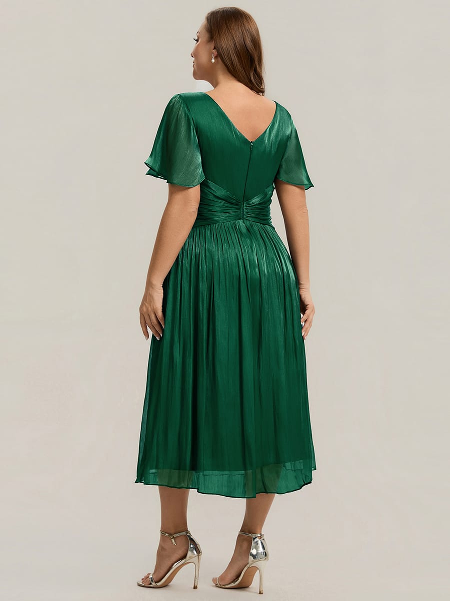 Gathered Sea-island Filament Fabircs Ruffle Sleeve Dress