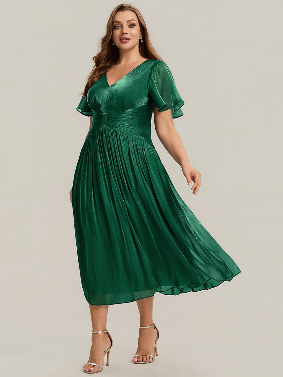 Gathered Sea-island Filament Fabircs Ruffle Sleeve Dress