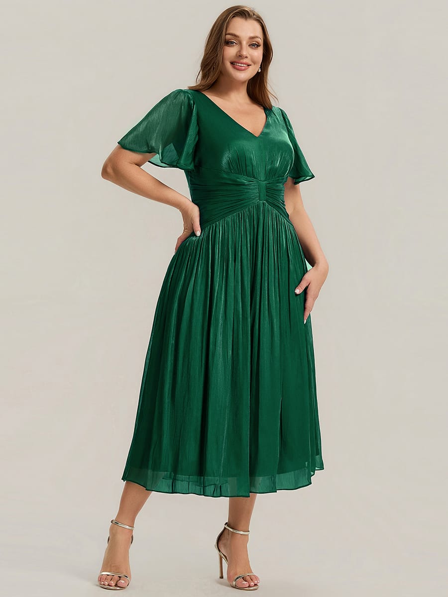 Gathered Sea-island Filament Fabircs Ruffle Sleeve Dress
